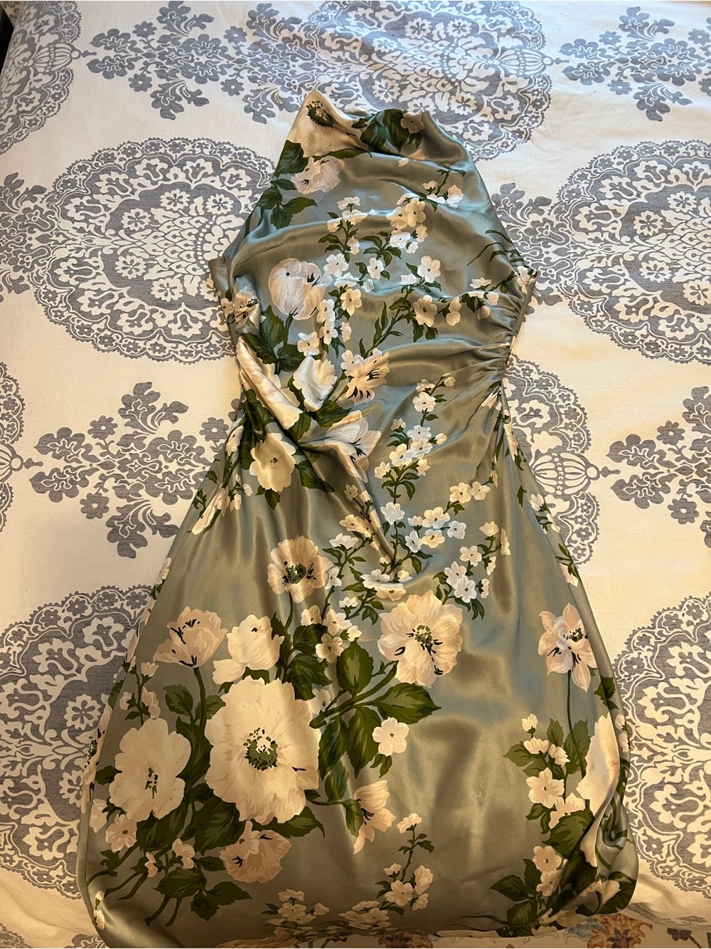 Reformation Anaiis Sage Green Floral Satin Cowl Maxi Dress in Tarragon - Picture 5 of 7